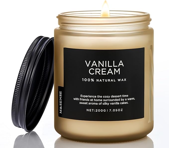 M&amp;SENSE Vanilla Candles 100% Natural Organic Soy Wax Relaxing Aromatherapy Scented Candle, 7.05oz 50 Hours Burning Time Non Toxic Housewarming Gifts for Women and Men