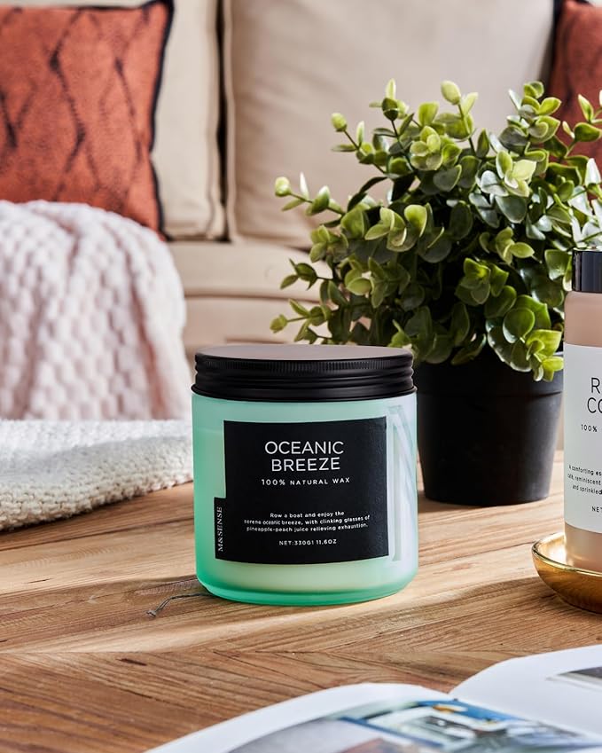 M&amp;SENSE Candle Oceanic Breeze Scented, 11.6oz 70 Hour Long Lasting 2 Wick Pineapple &amp; Mango Scent Natural Soy Candles for Home Scented, Stress Relief Gifts for Women/Men