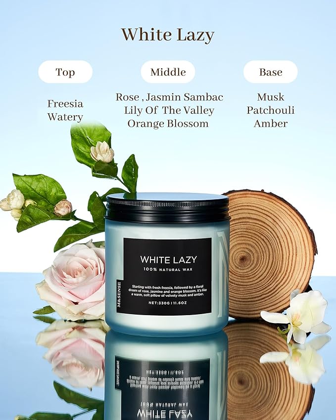 M&amp;SENSE Jasmine &amp; Clean Cotton Spring Scented Candle, 11.6oz Aromatherapy Gifts 2 Wick 70 Hours Long Lasting Burn, Natural Organic Soy Candle, Housewarming Gifts for Dad Mom Friends