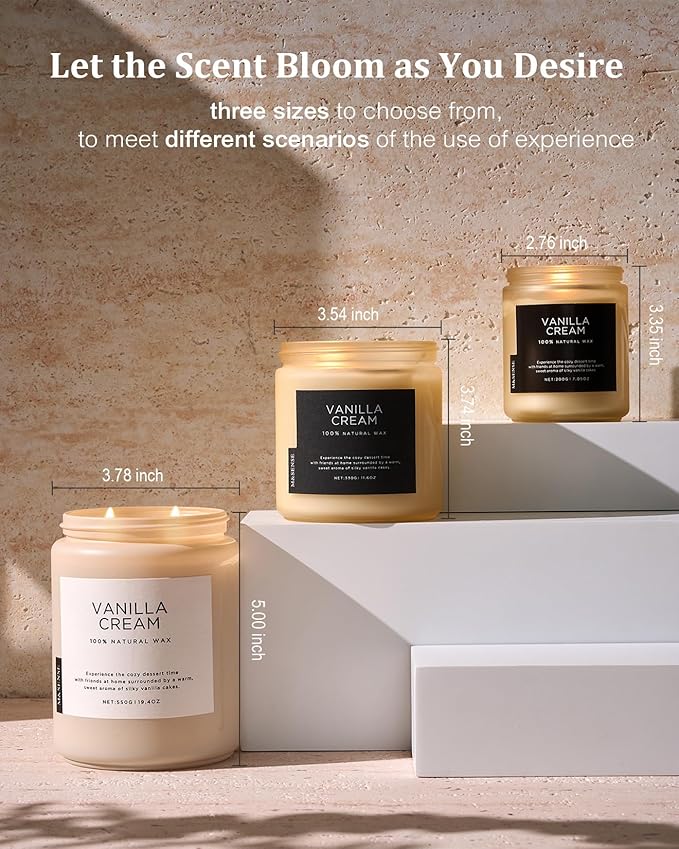 M&amp;SENSE Vanilla Soy Candles, Large 2 Wick Jar Candle 19.4oz, 110 Hours Burning Time, 100% Natural Organic Soy Wax, Relaxing Aromatherapy Scented Candle, Housewarming Gift for Women and Men