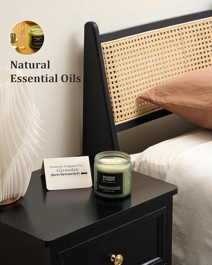 M&amp;SENSE Bamboo Peony Scented Candle, 11.6oz Aromatherapy Jar Candle, 70 Hour Burn Time, Natural Soy Wax Blend, Stress Relief, Home Fragrance