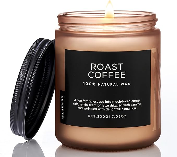 M&amp;SENSE Coffee Candles Scented Strong, Organic Natural Soy Wax for Bedroom Kitchen Home Decor, 7.05oz 50 Hours Slow Burn Candle Highly Scented Candle Housewarming Gift for Men Women