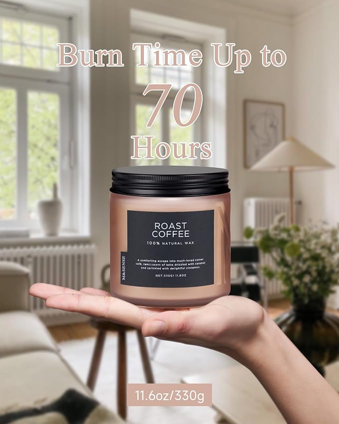 M&amp;SENSE Coffee Candles Scented Strong, 2 Wick 11.6oz 70 Hours Burning Time Organic Natural Soy Wax Candle for Bedroom Kitchen Home Decor, Housewarming Gift for Men and Women