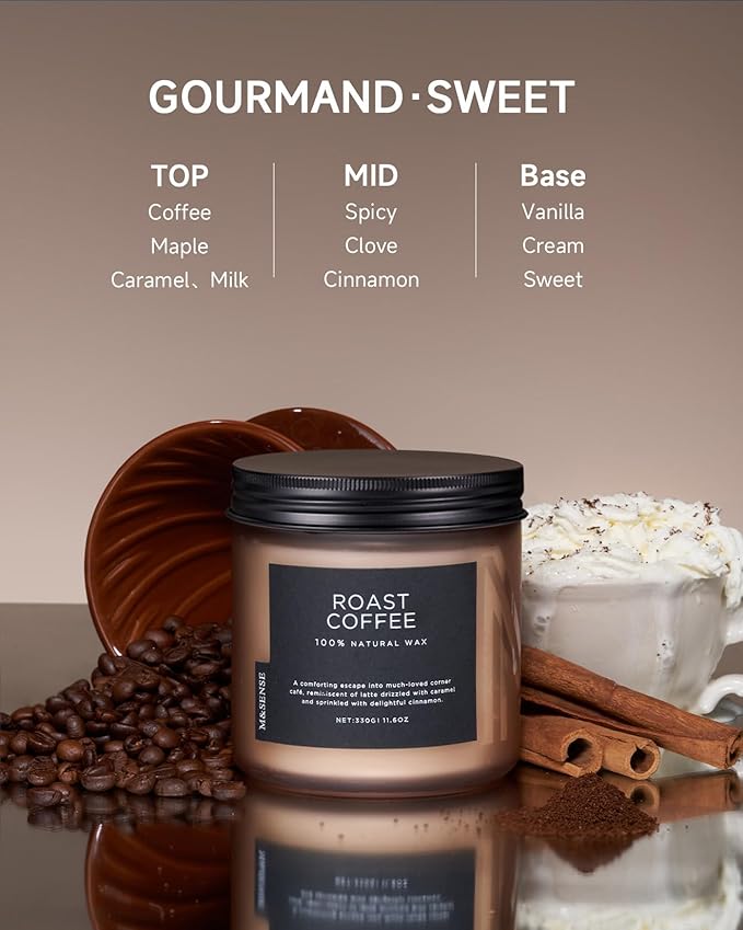 M&amp;SENSE Coffee Candles Scented Strong, 2 Wick 11.6oz 70 Hours Burning Time Organic Natural Soy Wax Candle for Bedroom Kitchen Home Decor, Housewarming Gift for Men and Women