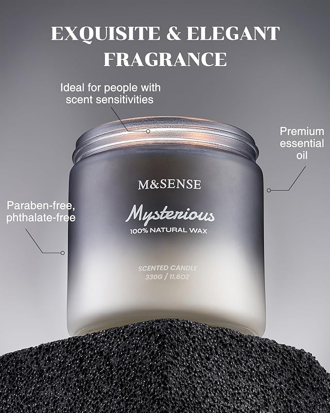 M&amp;SENSE Pepper Lavender Scented Candles for Men, 2 Wick 11.6oz 70 Hours Slow Burning Natural Soy Candle for Christmas, Organic Black Masculine Candles Home Fragrance Holiday Candle for Him