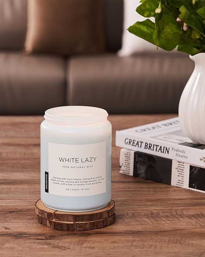 M&amp;SENSE Spring Scented Candle, Jasmine Clean Cotton Soy Wax Large 19.4oz 110 Hour Long Lasting Burning Non Toxic Organic Natural 2 Wick Relaxing Jar Candle for Women