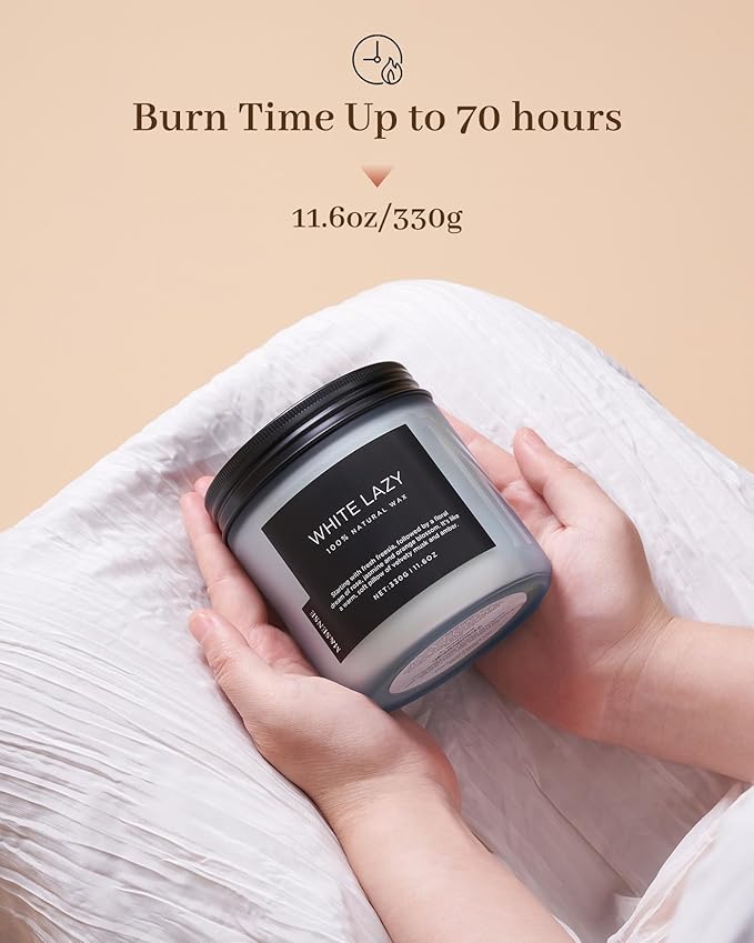 M&amp;SENSE Jasmine &amp; Clean Cotton Spring Scented Candle, 11.6oz Aromatherapy Gifts 2 Wick 70 Hours Long Lasting Burn, Natural Organic Soy Candle, Housewarming Gifts for Dad Mom Friends