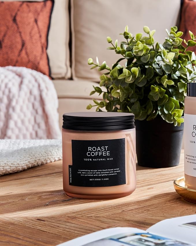 M&amp;SENSE Coffee Candles Scented Strong, 2 Wick 11.6oz 70 Hours Burning Time Organic Natural Soy Wax Candle for Bedroom Kitchen Home Decor, Housewarming Gift for Men and Women