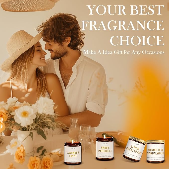 Scented Candles for Home - Lemon Eucalyptus Candle | Aromatherapy Candle Gift for Women &amp; Men, Soy Candles for Home Scented - 7oz, Soy Wax