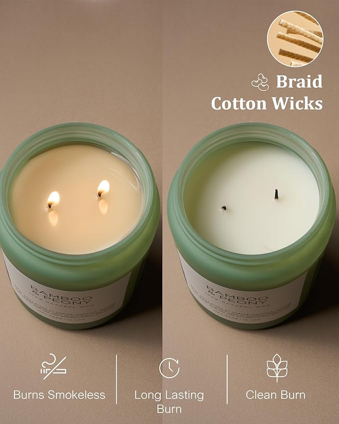 M&amp;SENSE Bamboo Peony Spring Large Candles for Home Scented 19.4oz 110 Hour Long Lasting Burn Natural Organic Soy Candle Gifts for Women, Fresh Smelling Aromatherapy Gifts for Stress Relief