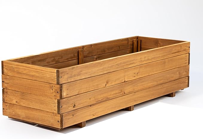 Wooden Raised Garden Bed Planter Box – Fir Wood Outdoor Vegetable, Herb &amp; Flower Box with Drainage Holes – 47.24"x15.75"x12.6", Rot-Resistant, for Patio, Yard, Balcony