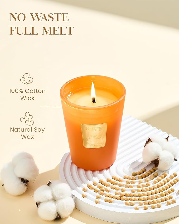M&amp;SENSE Sunset Mandarin Scented Natural Soy Wax Candle, 14.1oz 60 Hours Long Lasting Slow Burning Candles for Home Decor, Aromatherapy Candle for Stress Relief