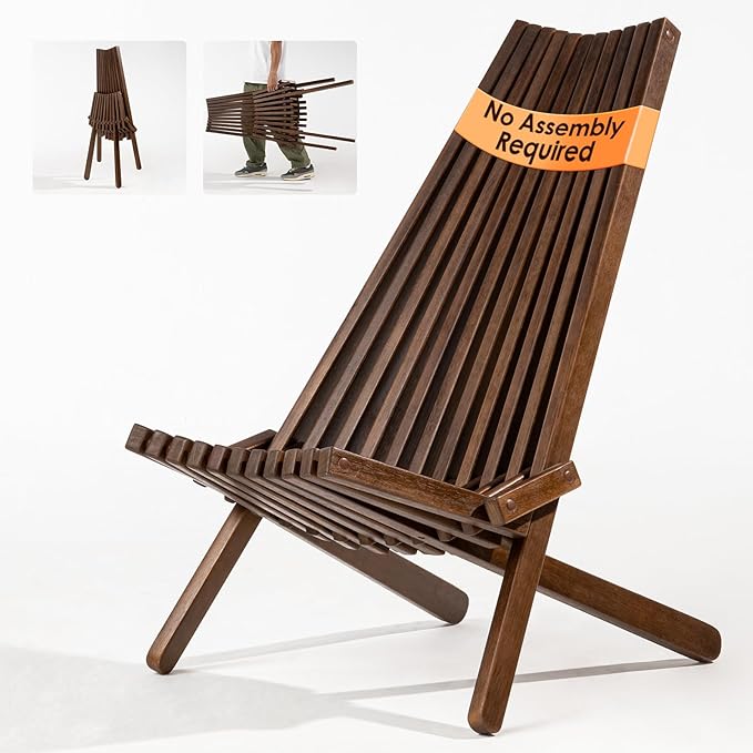 IDZO Elina FSC Eucalyptus Tamarack Chair, 300Lbs Capacity Modern Adirondack Style, Wooden Folding Seat, for Fire Pit Outdoor &amp; Indoor - Cinnamon, Single