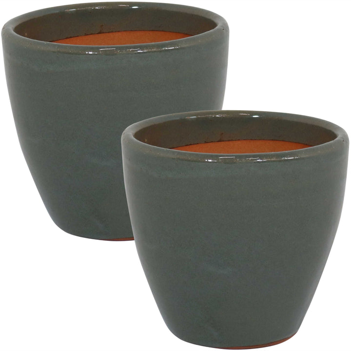 Glazed Ceramic Planter with Drainage Holes - Set of 2