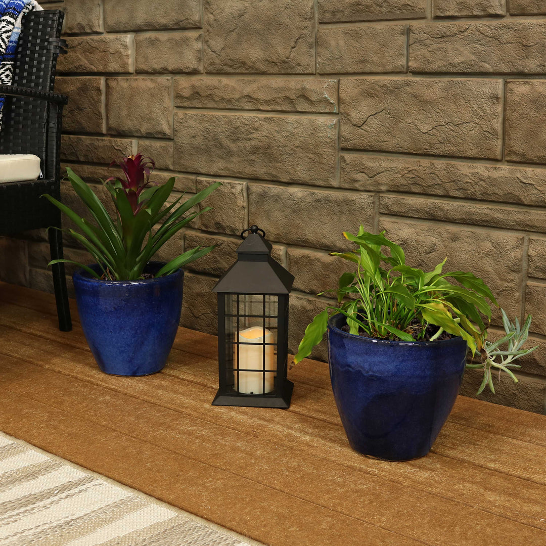 Glazed Ceramic Planter with Drainage Holes - Set of 2