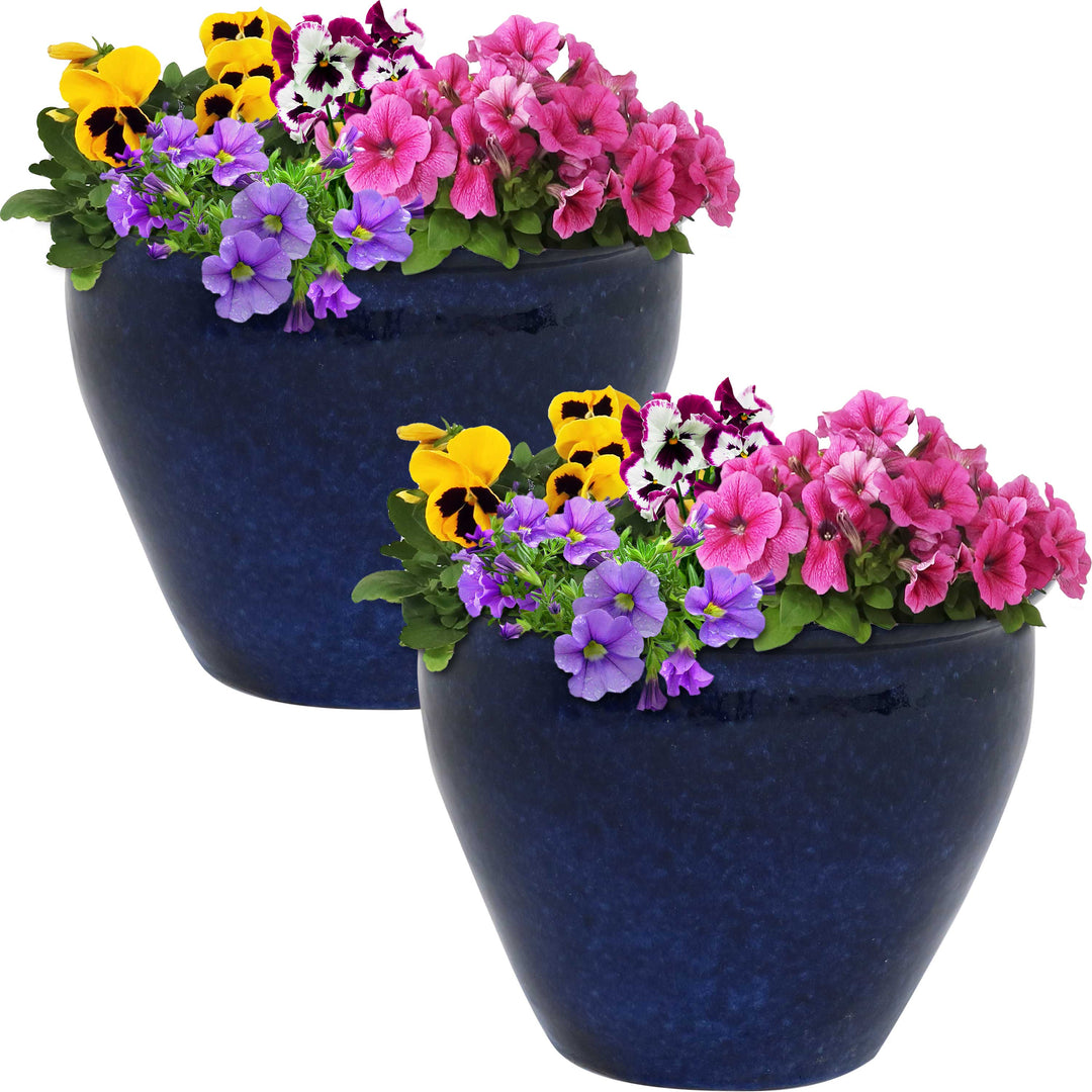 Glazed Ceramic Planter with Drainage Holes - Set of 2
