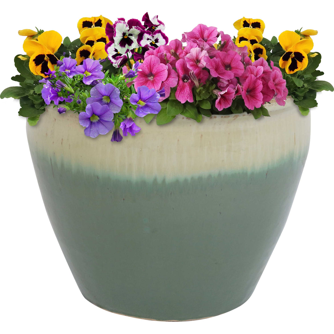 Round Glazed Ceramic Planter with Drainage