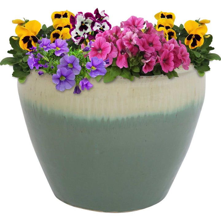 Round Glazed Ceramic Planter with Drainage