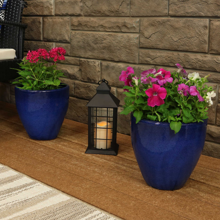Glazed Ceramic Planter with Drainage Holes - Set of 2