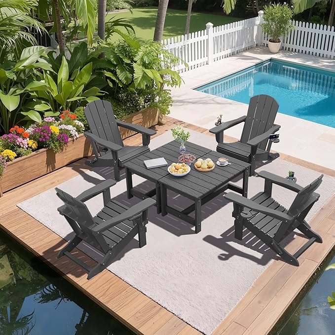 SERWALL Outdoor Coffee Table, HDPE Patio Coffee Table for Outside, Grey
