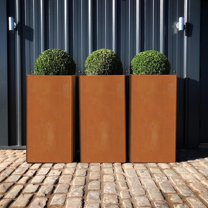 Cor Ten Steel Planter 26 Inch Tall Planter with Drainage Holes, Rust-Resistant/Heavy-Duty Metal Planter Box for Garden, Patio, Porch &amp; Yard (14x14x26in)