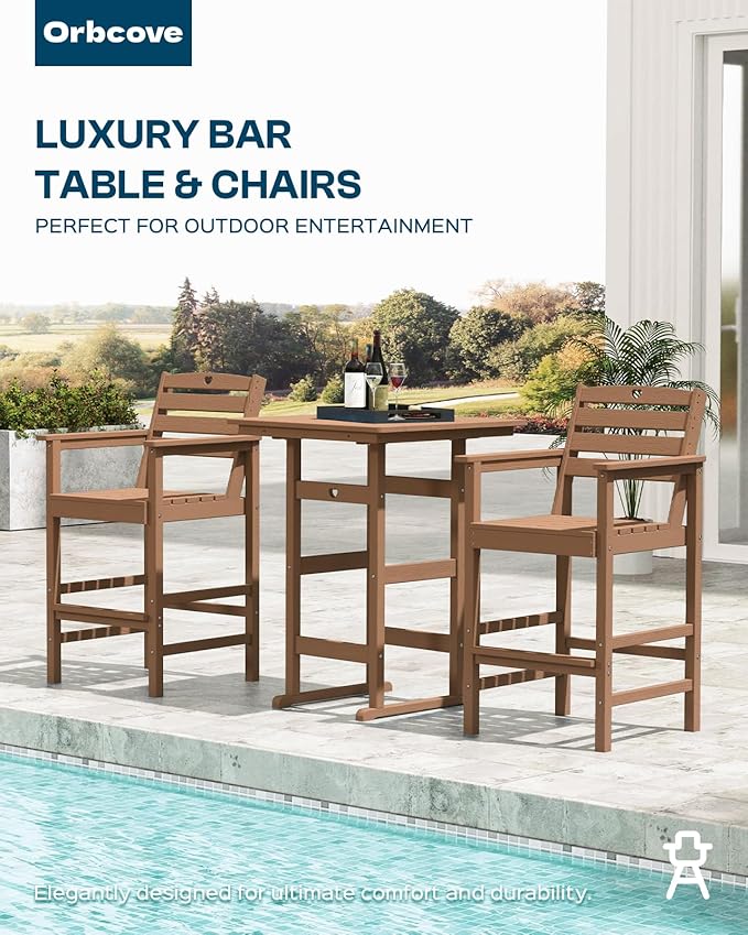 Tall Adirondack Chairs Set of 4, HDPE Wood Balcony Adirondack Chairs Set with Heart Cutout Design, Weather-Resistant Bar Height Furniture for Deck, Porch, Pool (Teak)