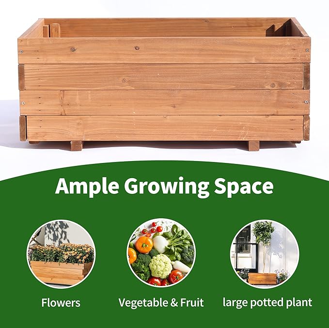 Wooden Raised Garden Bed Planter Box – Fir Wood Outdoor Vegetable, Herb &amp; Flower Box with Drainage Holes – 31.5"x15.75"x12.6", Rot-Resistant, for Patio, Yard, Balcony