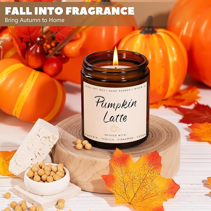 Auelife Fall Candles, Pumpkin Latte Scented Candle – Fall Soy Candle for Home | Autumn Aromatherapy Candles| Pumpkin Scented for Autumn Home Décor &amp; Cozy Gift for Women