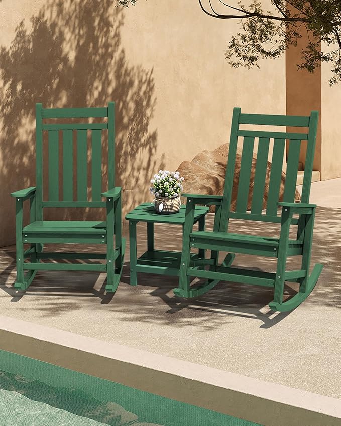 SERWALL HDPE Rocking Chair, Outdoor Rocking Chair for Adults, All Weather Porch Rocker for Lawn Garden, Green
