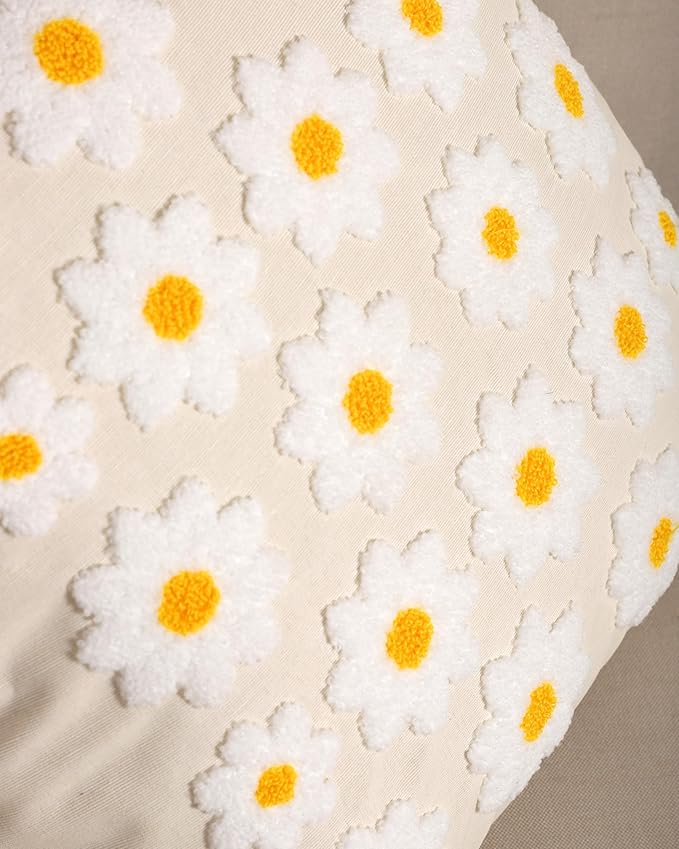 katre home madame &amp; textile Throw Pillow Cover – Handcrafted Daisy Design on Natural Cotton – 18x18 inch – Decorative Punch Needle Cushion Cover – Boho Floral Accent Pillowcase