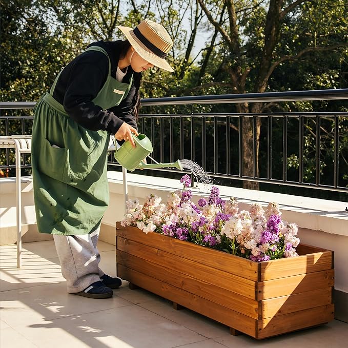 Wooden Raised Garden Bed Planter Box – Fir Wood Outdoor Vegetable, Herb &amp; Flower Box with Drainage Holes – 47.24"x15.75"x12.6", Rot-Resistant, for Patio, Yard, Balcony