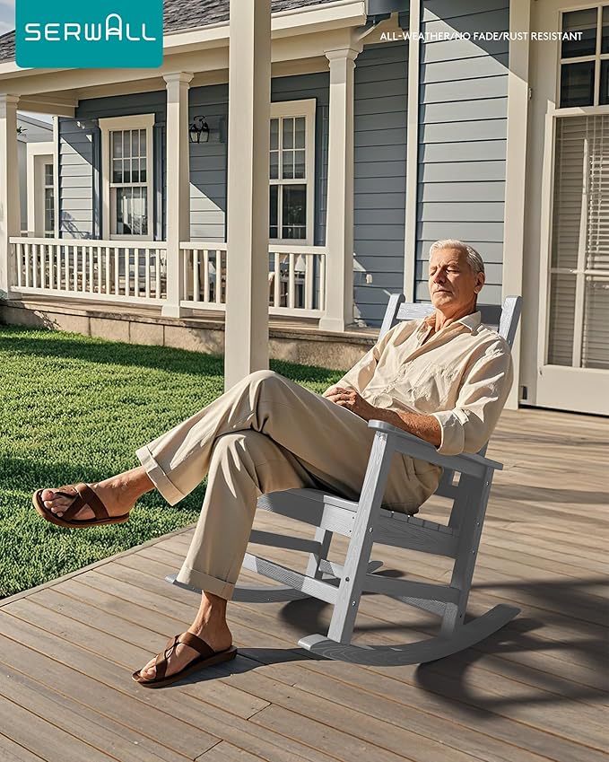 SEWALL HDPE Rocking Chair, Oversized Outdoor Rocking Chair for Adults, Patio Rocker for Porch, Sliver Gray