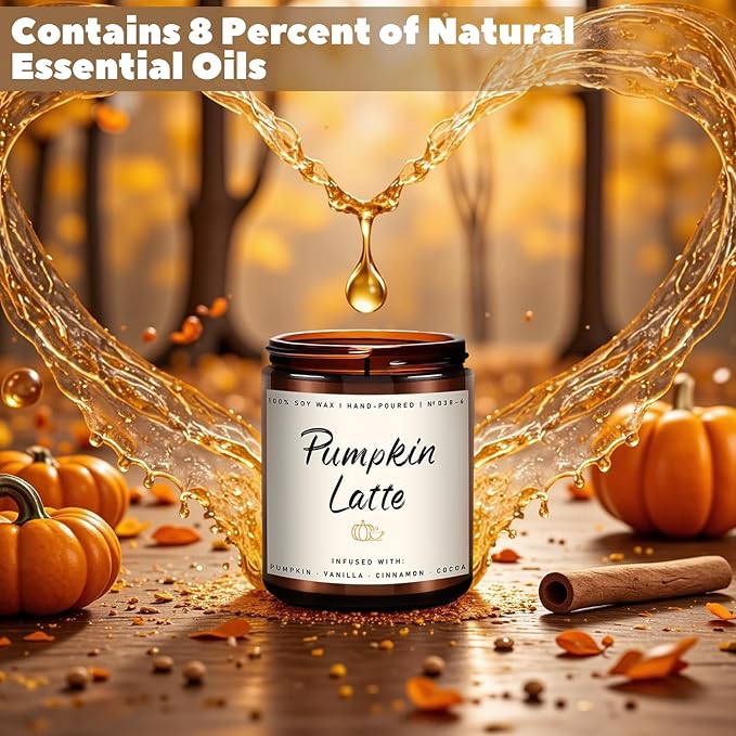 Auelife Fall Candles, Pumpkin Latte Scented Candle – Fall Soy Candle for Home | Autumn Aromatherapy Candles| Pumpkin Scented for Autumn Home Décor &amp; Cozy Gift for Women