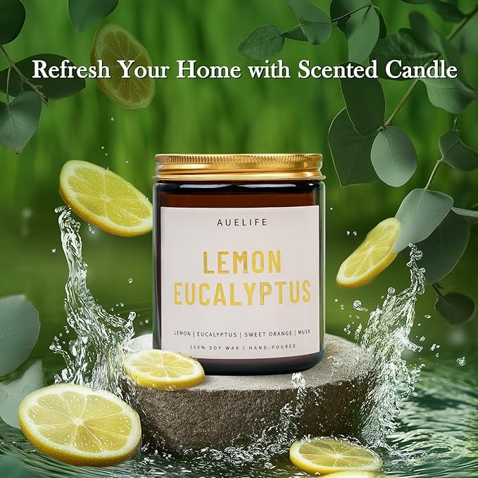 Scented Candles for Home - Lemon Eucalyptus Candle | Aromatherapy Candle Gift for Women &amp; Men, Soy Candles for Home Scented - 7oz, Soy Wax