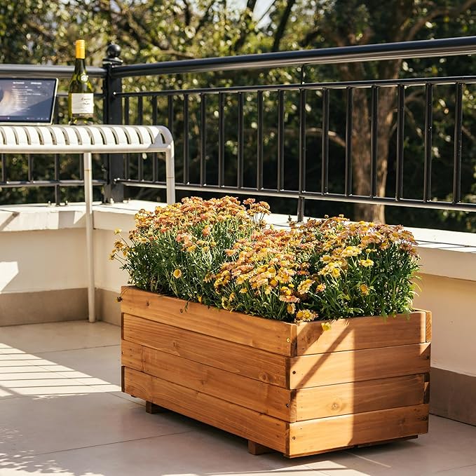 Wooden Raised Garden Bed Planter Box – Fir Wood Outdoor Vegetable, Herb &amp; Flower Box with Drainage Holes – 31.5"x15.75"x12.6", Rot-Resistant, for Patio, Yard, Balcony