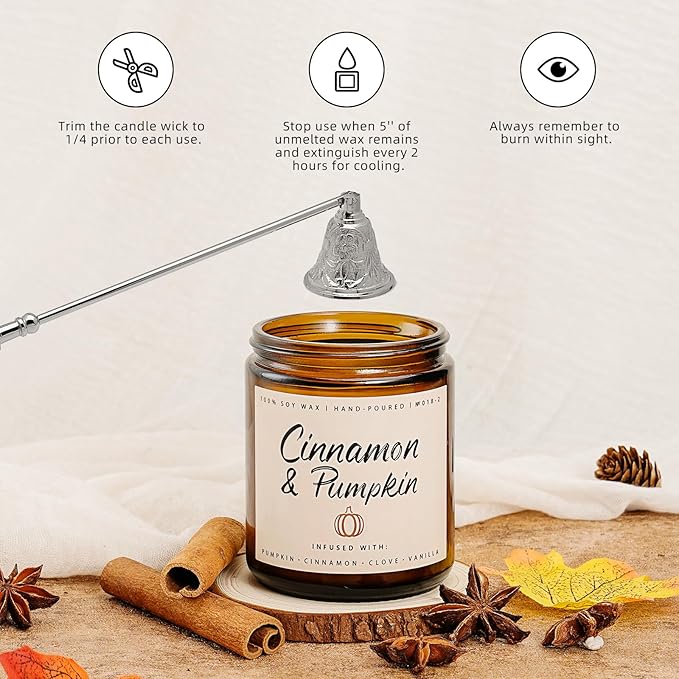 Cinnamon &amp; Pumpkin Scented Candle – Fall Candles for Home Scented, Soy Candles for Home, 7 oz Cozy Pumpkin Candle for Women &amp; Men, Autumn Décor &amp; Holiday Gifts