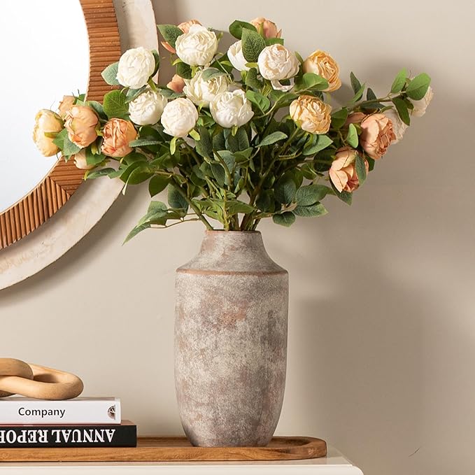 Mitt&amp;Ditt Ceramic Flower Vase, 12.5 inch Tall Off-White Vase, Large Decorative Terracotta Vases, Farmhouse Rustic Pottery Vases for Home Decor, Living Room, Table