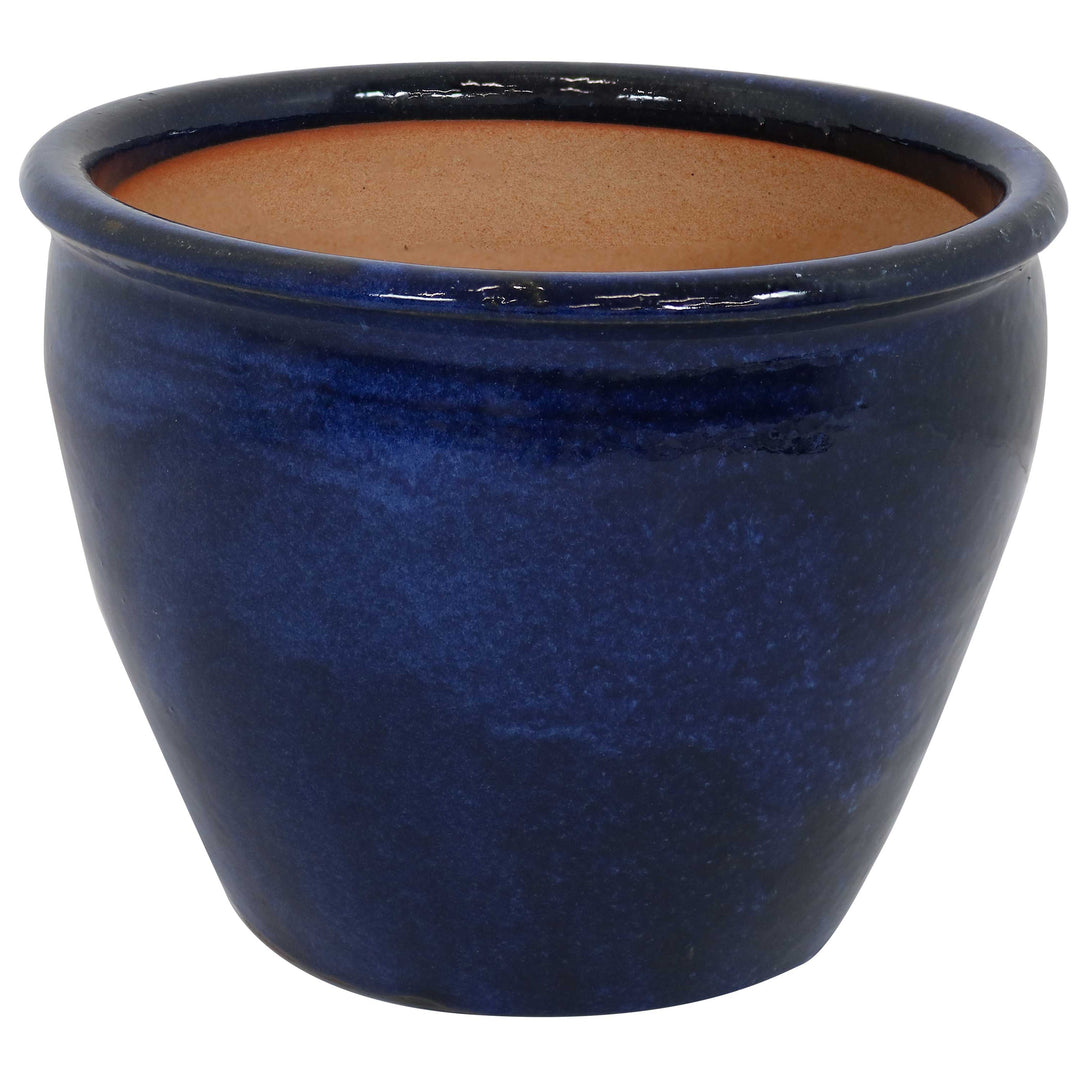 Round Glazed Ceramic Planter with Drainage