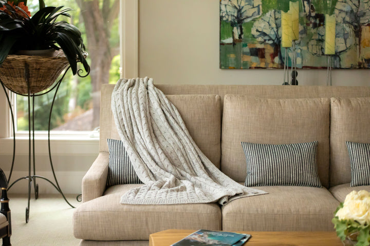 Muru Collection - Pima Cotton &amp; Undyed Baby Alpaca Silver Cable Throw