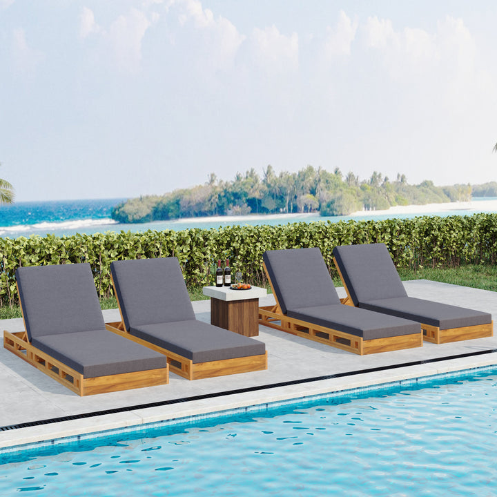 Lounge Chaise Set, Acacia Wood with Water-Resistant Lounge Cushions