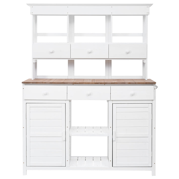 TOPMAX 65.7" Tall Garden Potting Bench Table with Hutch
