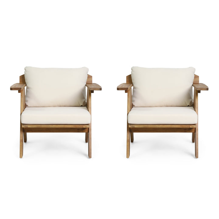 Outdoor Acacia Wood Club Chairs with Cushions (Set of 2)