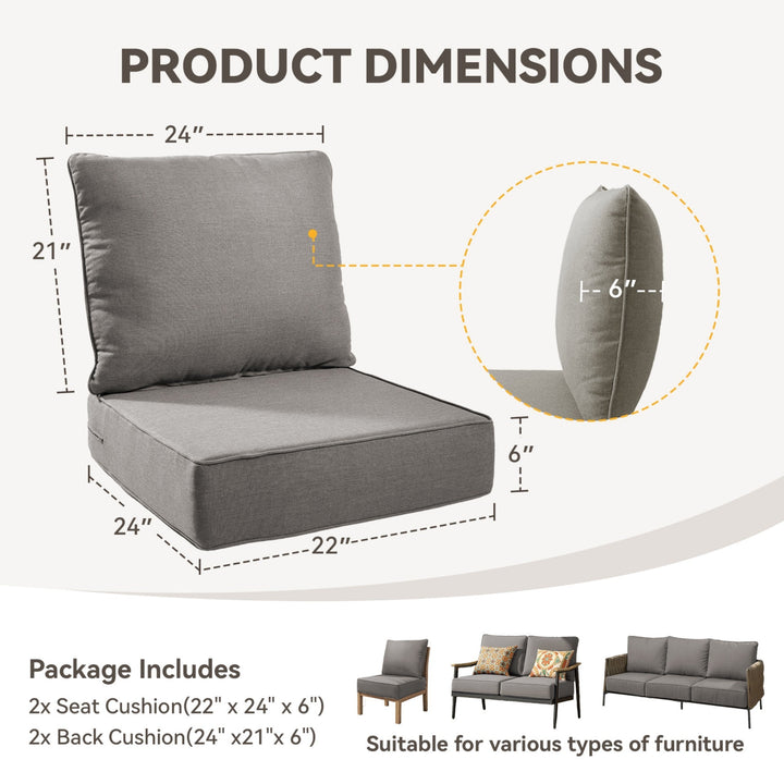 6-Inch Thick Outdoor Chair Cushion Set - 2 Pieces