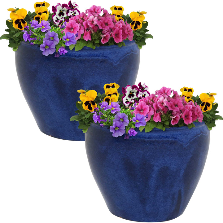 Glazed Ceramic Planter with Drainage Holes - Set of 2