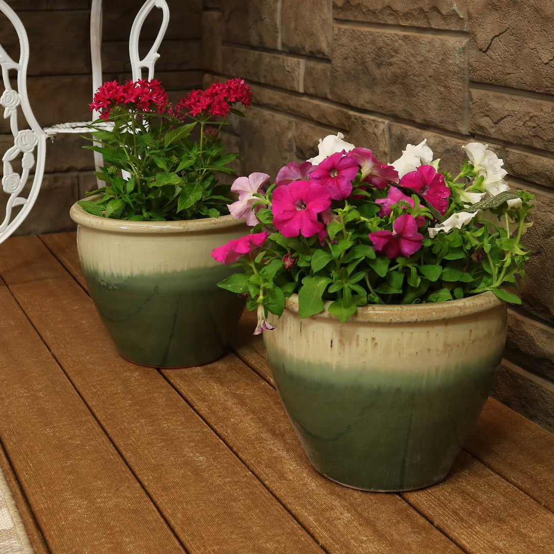 Glazed Ceramic Planter with Drainage Holes - Set of 2
