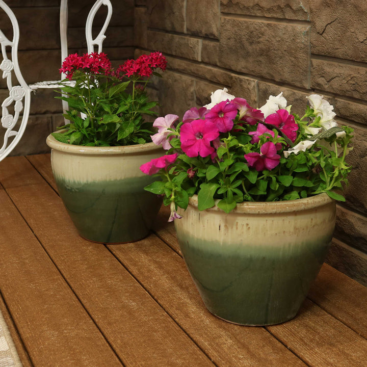 Glazed Ceramic Planter with Drainage Holes - Set of 2