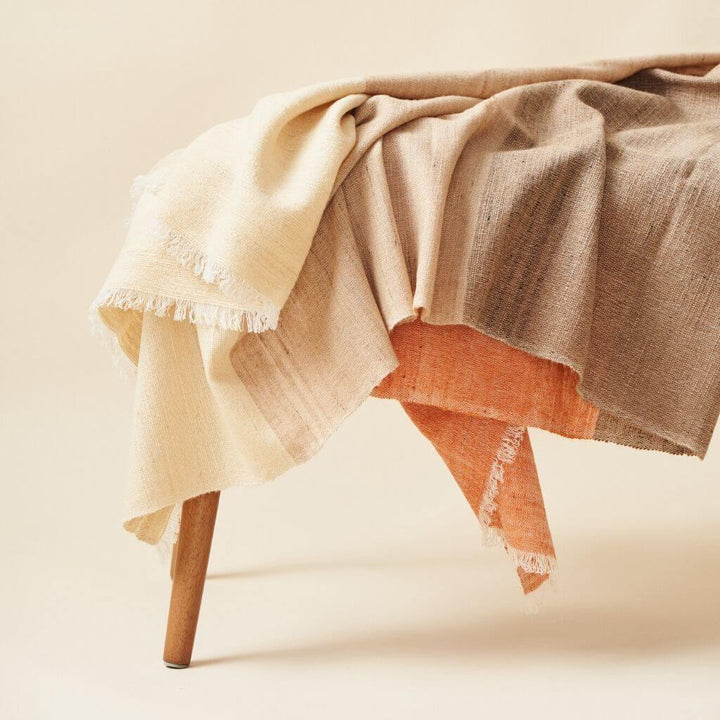 Chestnut Orange Cream Color Block Handwoven Merino Throw