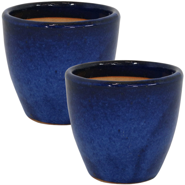 Glazed Ceramic Planter with Drainage Holes - Set of 2
