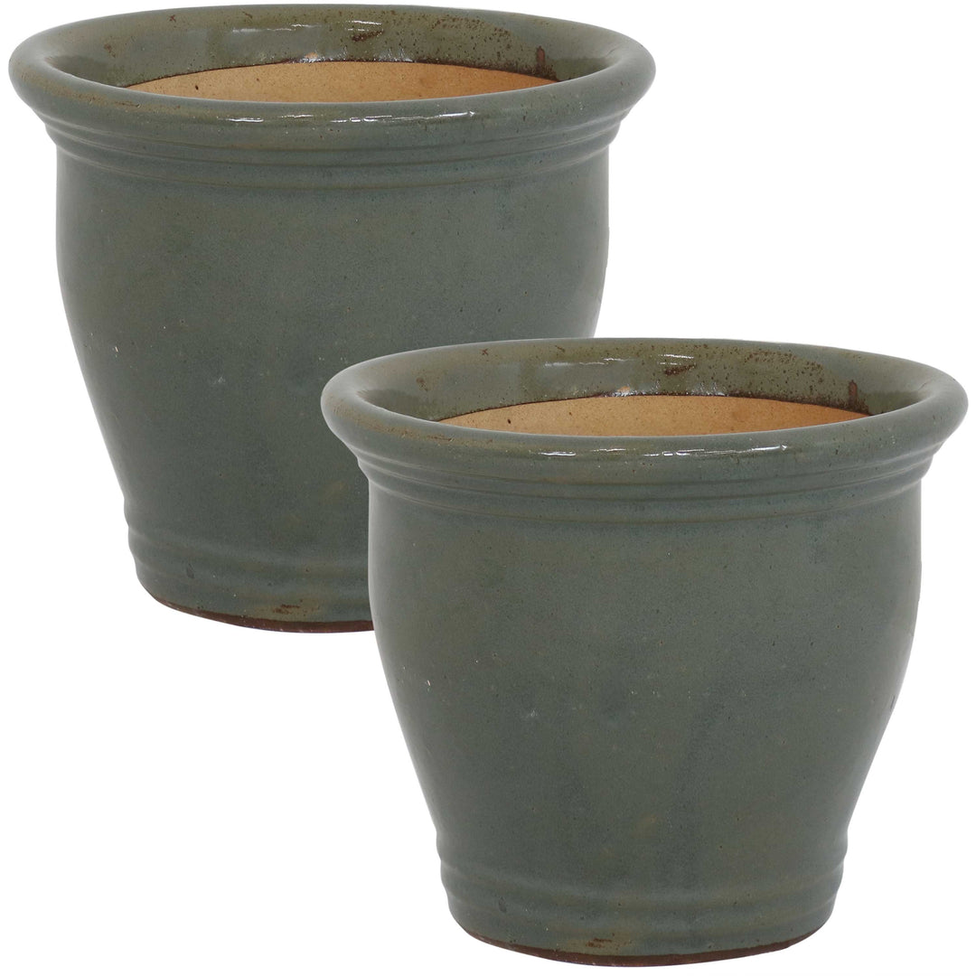 Glazed Ceramic Planter with Drainage Holes - Set of 2