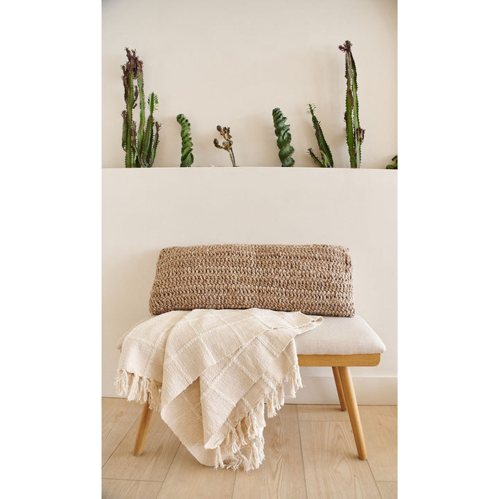 Sea Shell White Textured Checks Handloom Throw